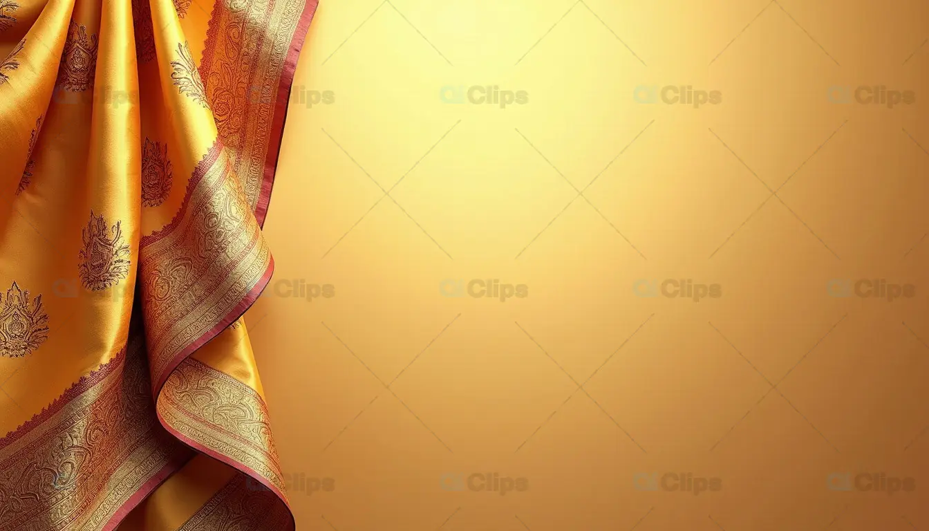 Luxurious Indian Silk Saree on Golden Background
