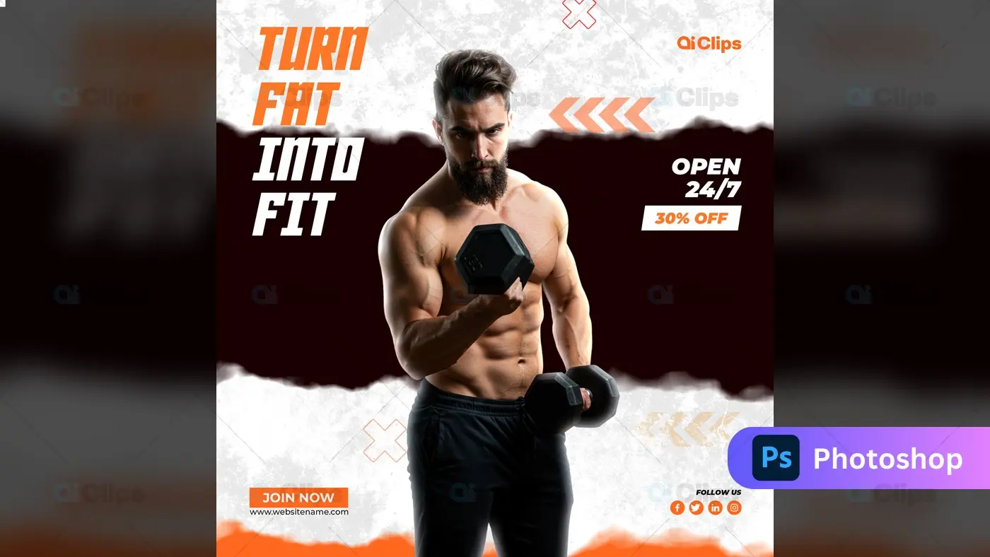 Fitness Gym Promotion Template with Athletic Figure