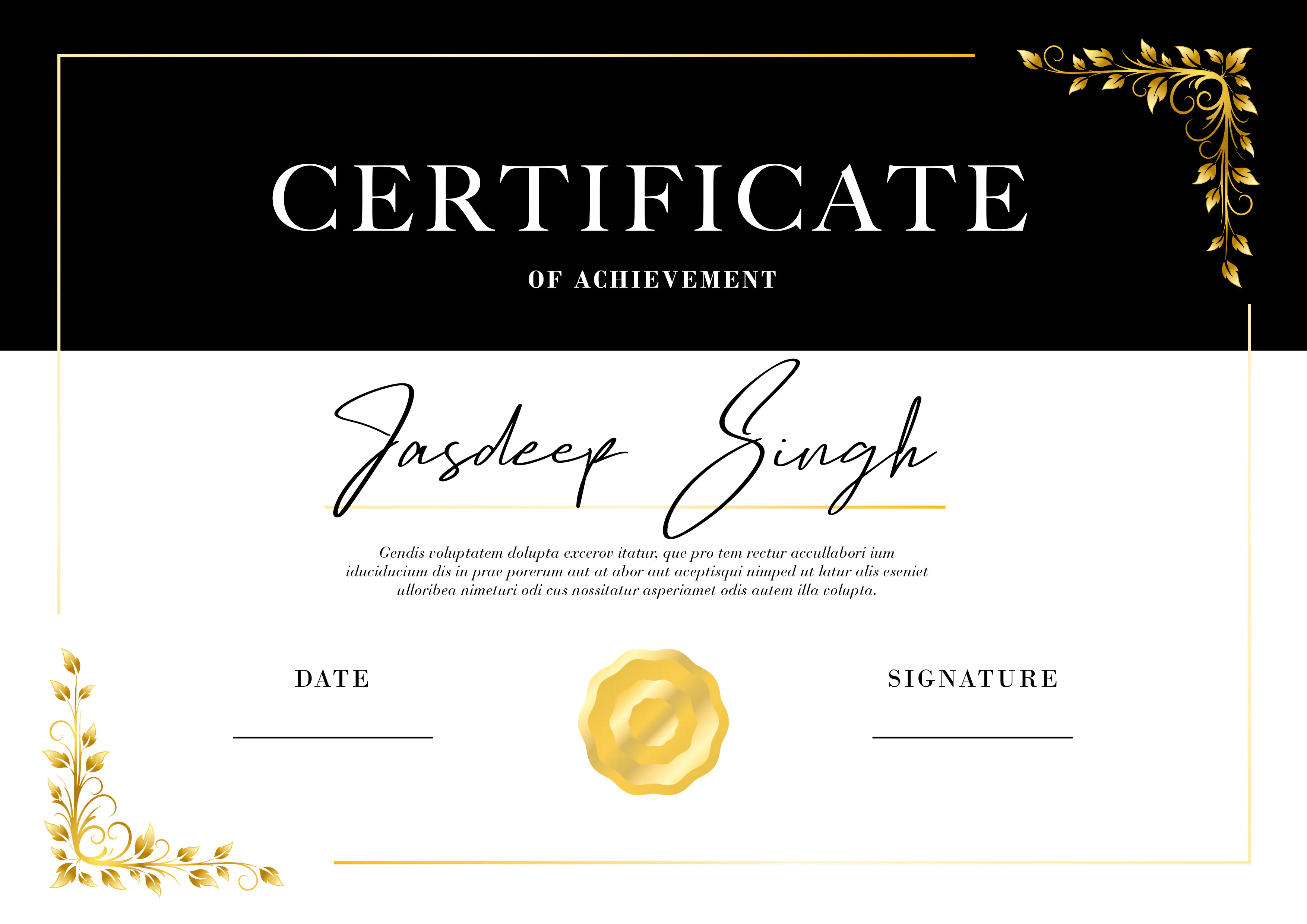 Elegant Black and Gold Certificate Template