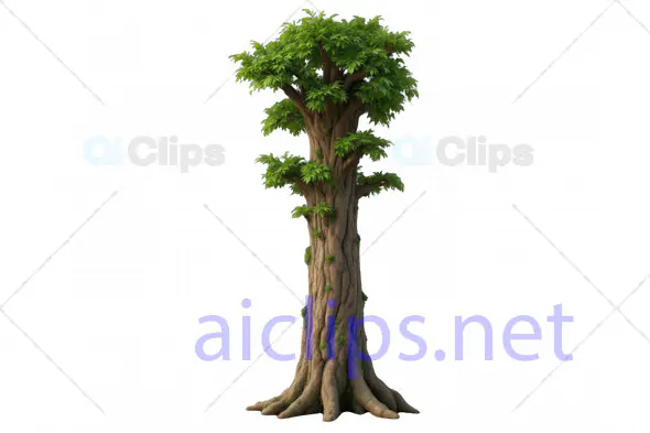 Tall 3D Tree with Twisted Trunk and Sparse Green Foliage