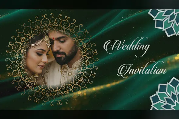 Elegant Emerald Wedding Invitation Template with Mandala Frame