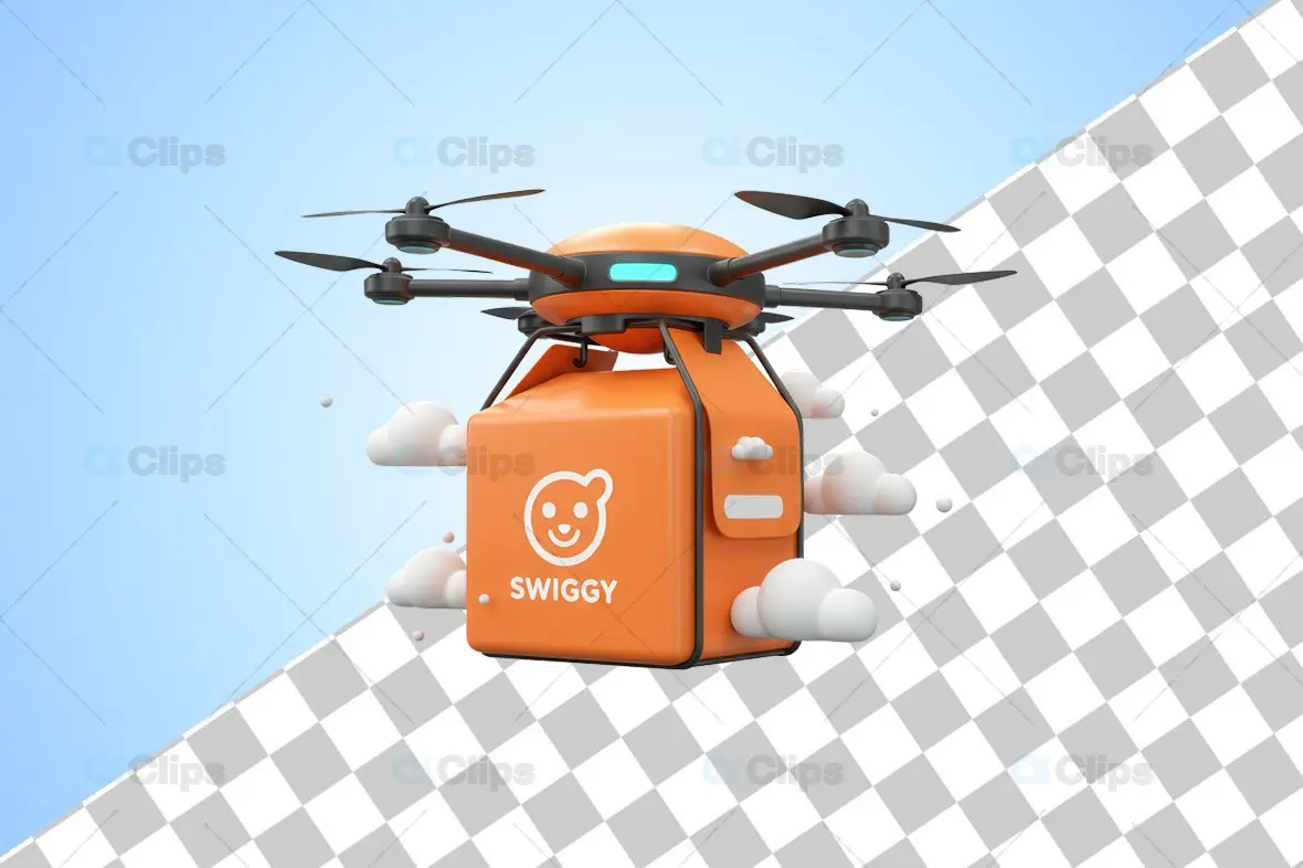 Swiggy-Themed Delivery Drone 3D Illustration