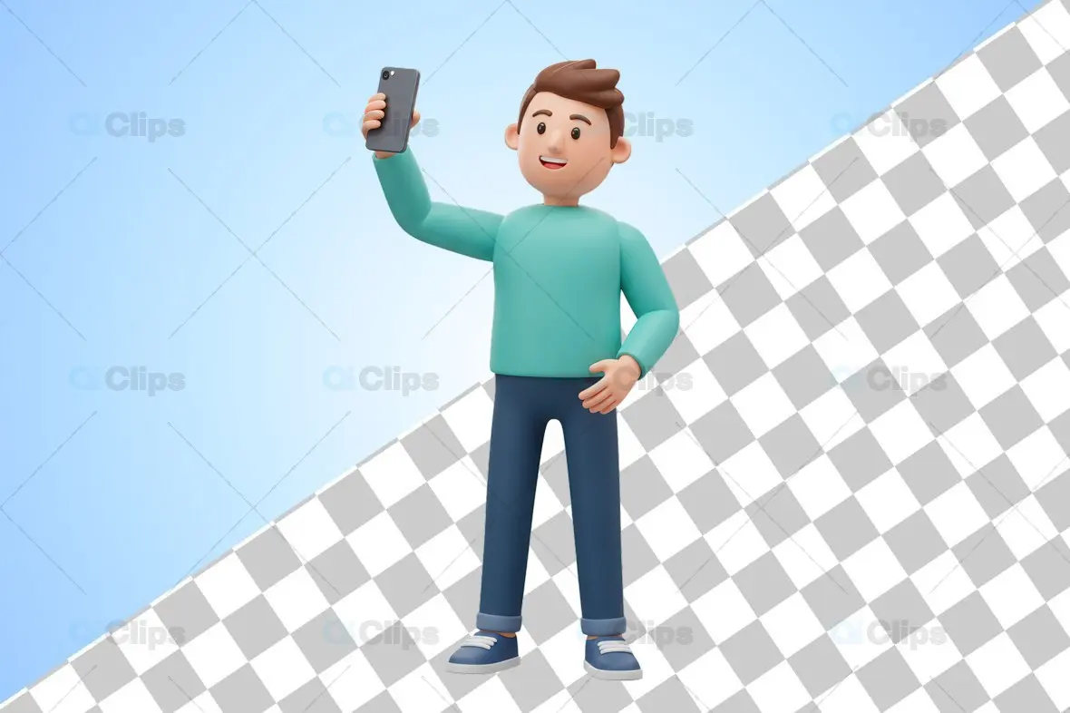 3D Male Character Taking a Selfie