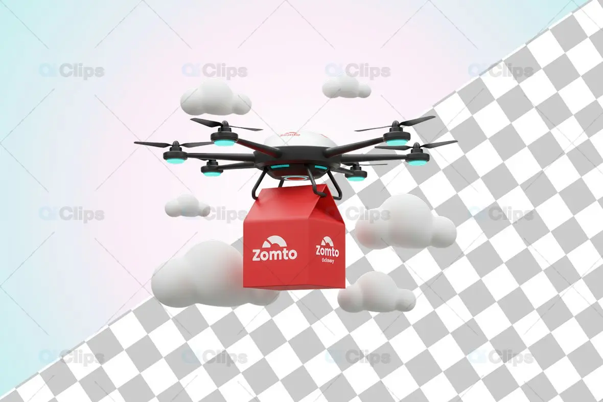 Zomato Delivery Drone with Cloud Background 3D Illustration