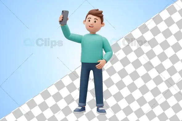 3D Male Character Taking a Selfie