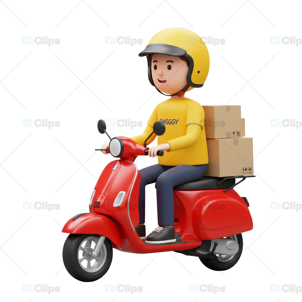 Delivery Boy 3D Illustration in Yellow Uniform