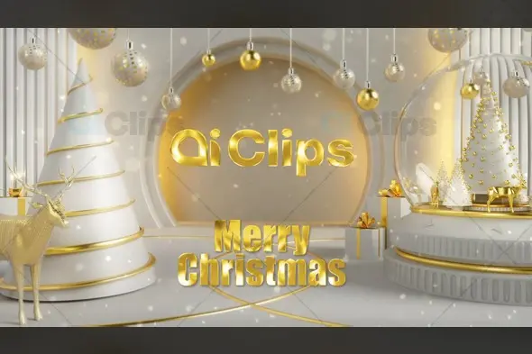 Elegant White & Gold Christmas Logo Animation Template