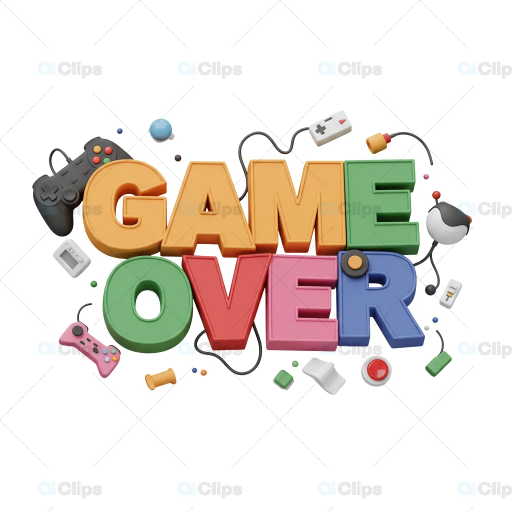 3D "Game Over" Text with Gaming Accessories
