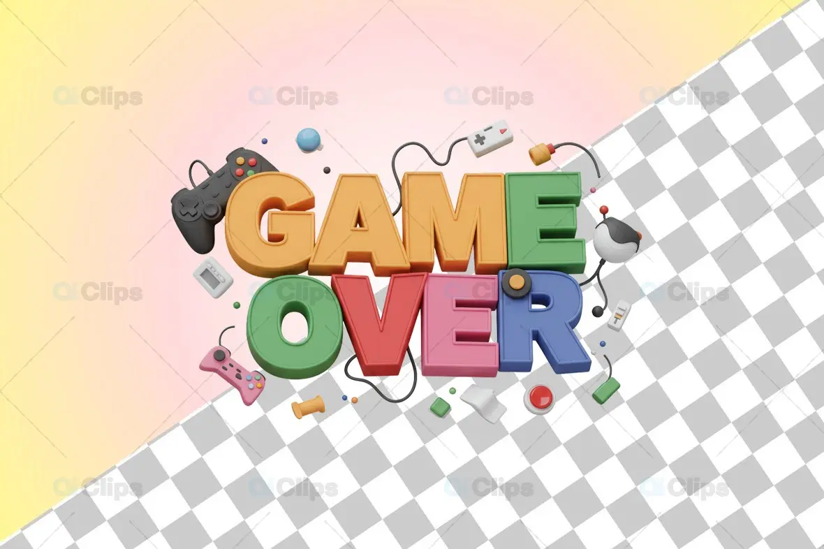 3D "Game Over" Text with Gaming Accessories