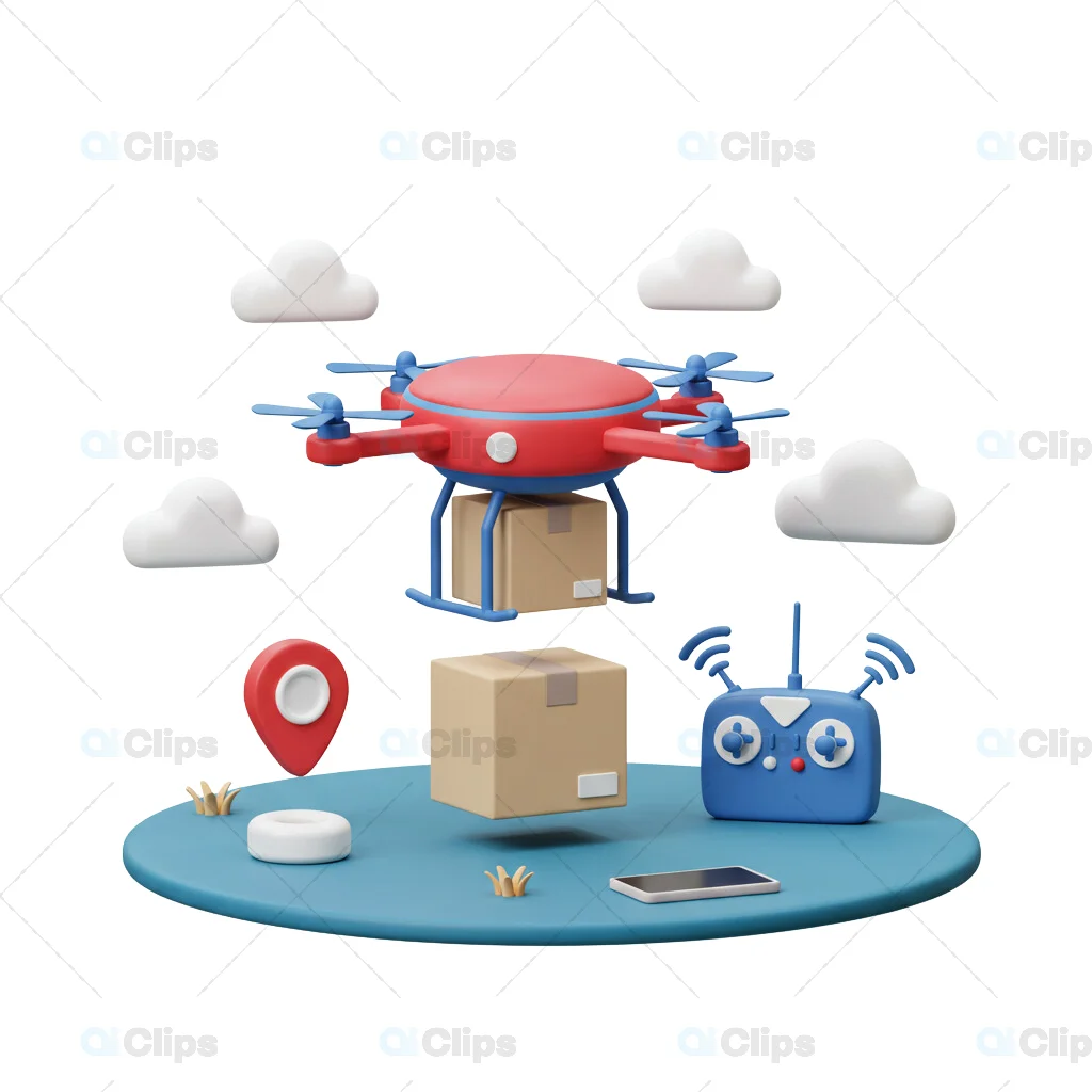 3D Drone Package Delivery with Controller Illustration