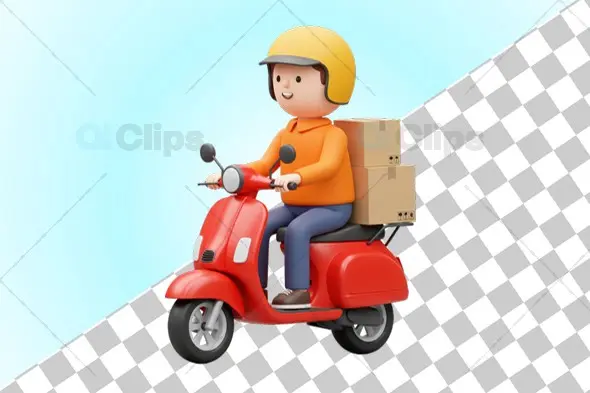 Smiling Delivery Rider 3D Illustration with Boxes