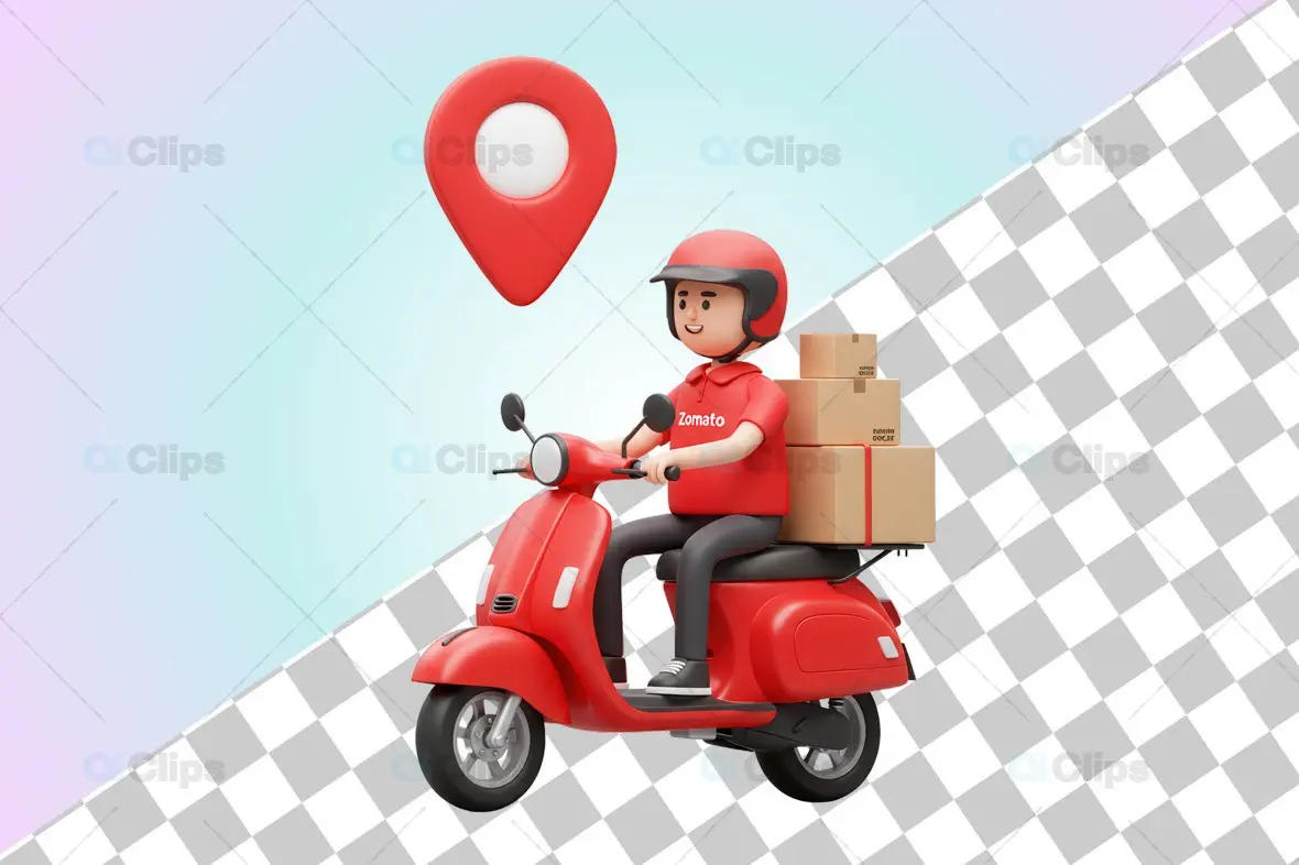 3D Delivery Boy on Scooter with Location Pin