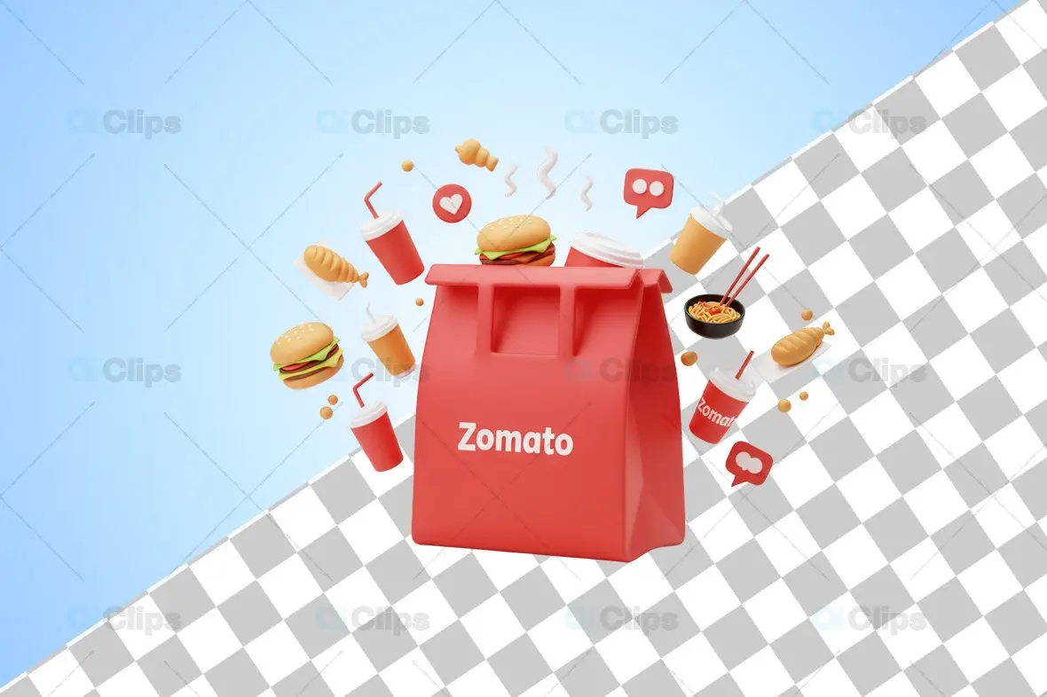 Zomato 3D Delivery Bag with Floating Food Elements