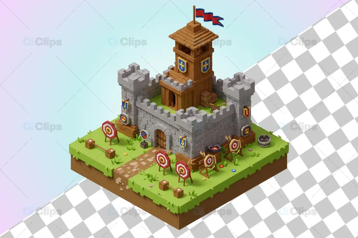 3D Medieval Castle with Training Grounds