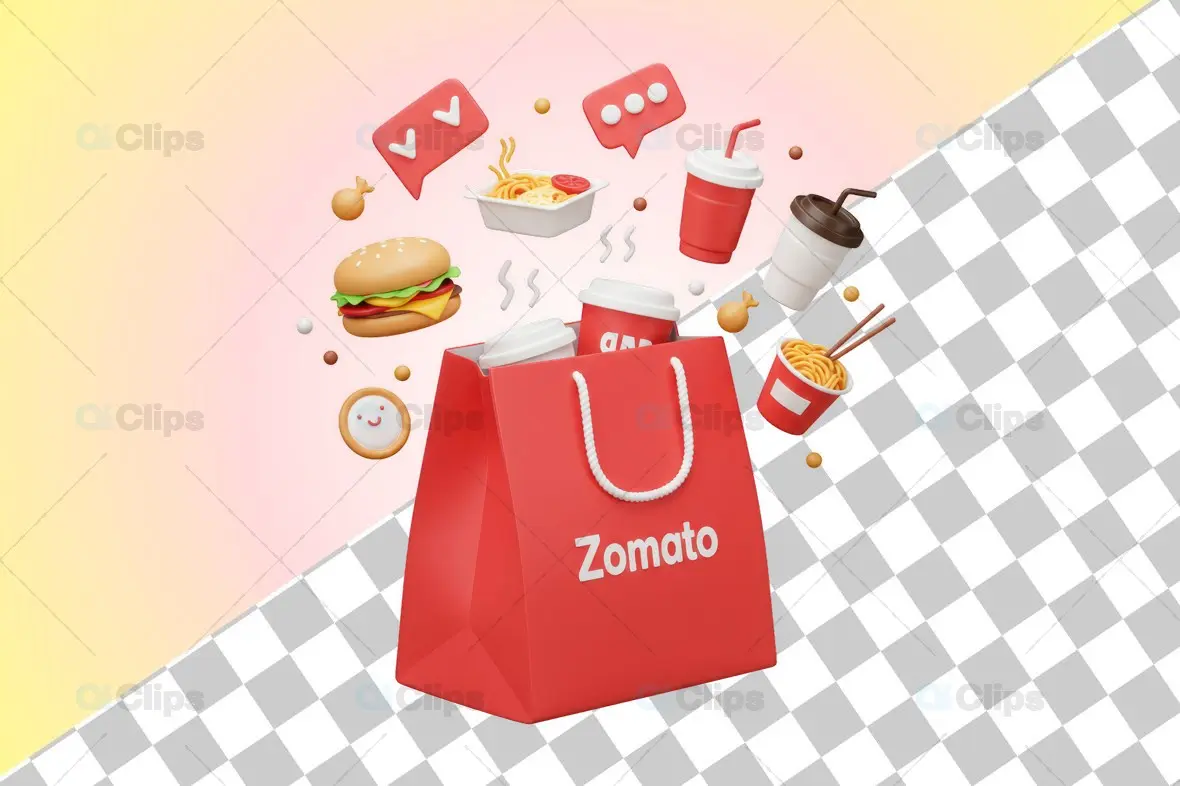 Zomato 3D Delivery Bag with Floating Food Icons