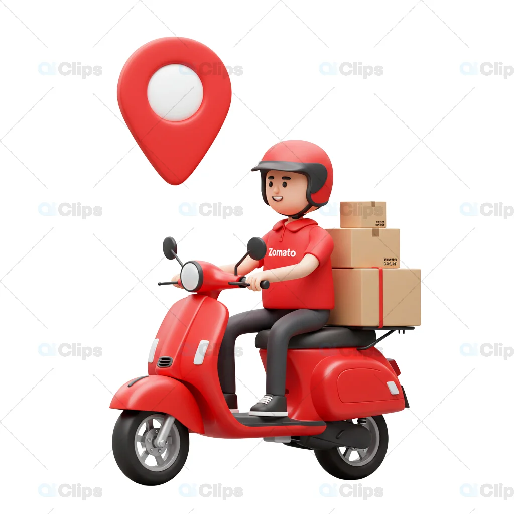3D Delivery Boy on Scooter with Location Pin
