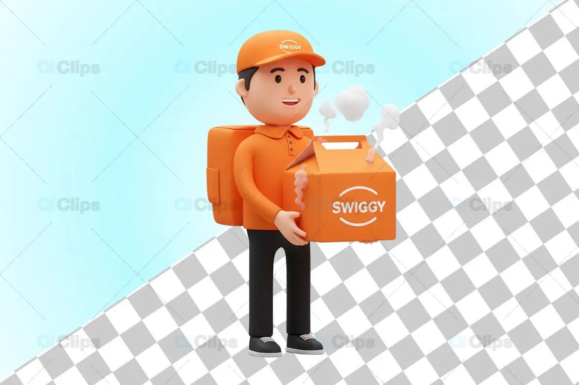 Swiggy Delivery Executive 3D Illustration