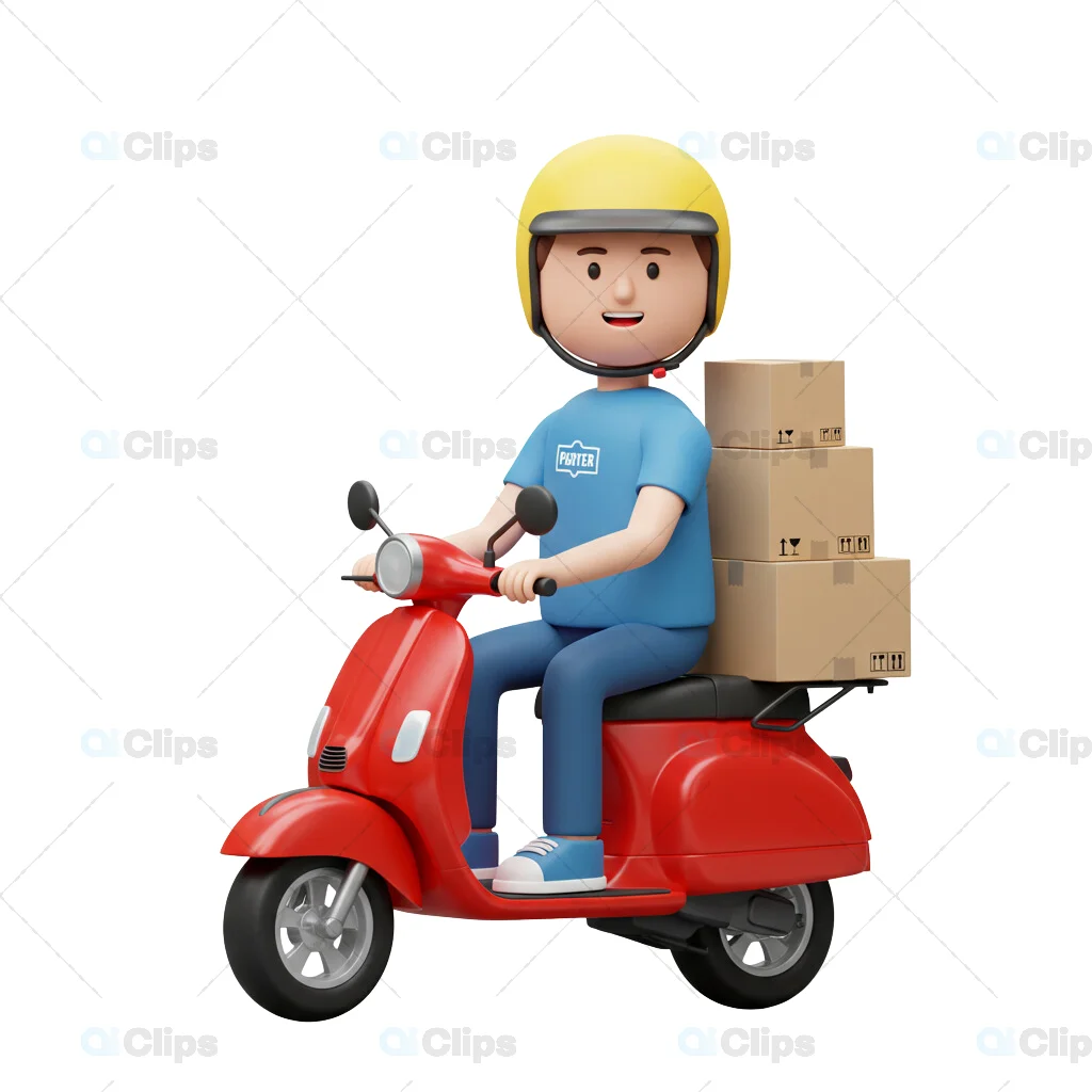 Delivery Rider 3D Illustration in Blue Uniform