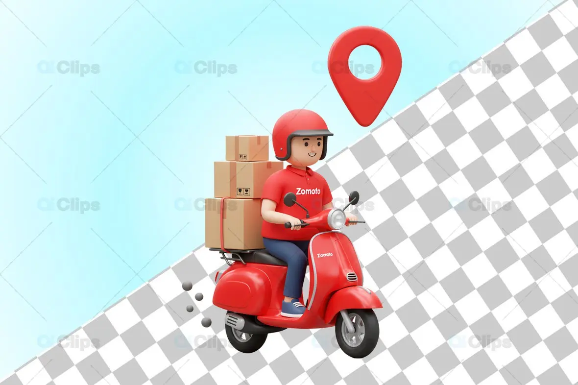 3D Zomato Delivery Rider on Scooter Illustration