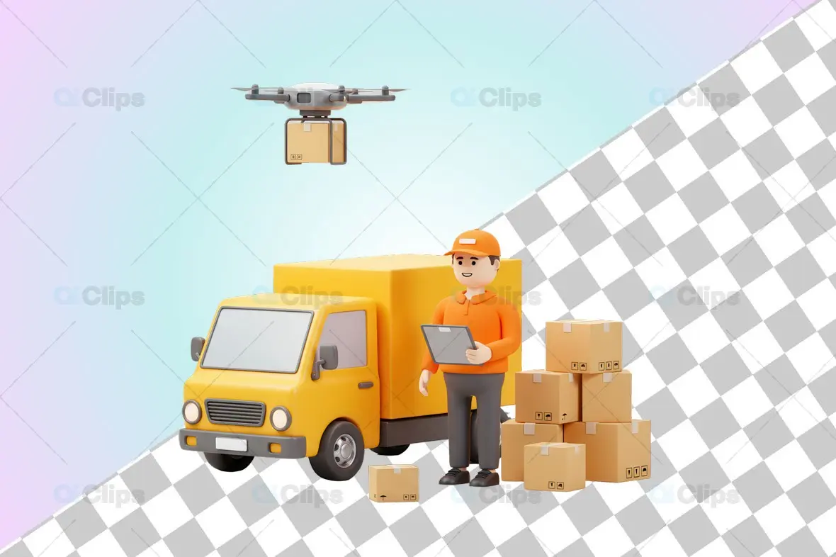 3D Logistics and Drone Delivery Illustration