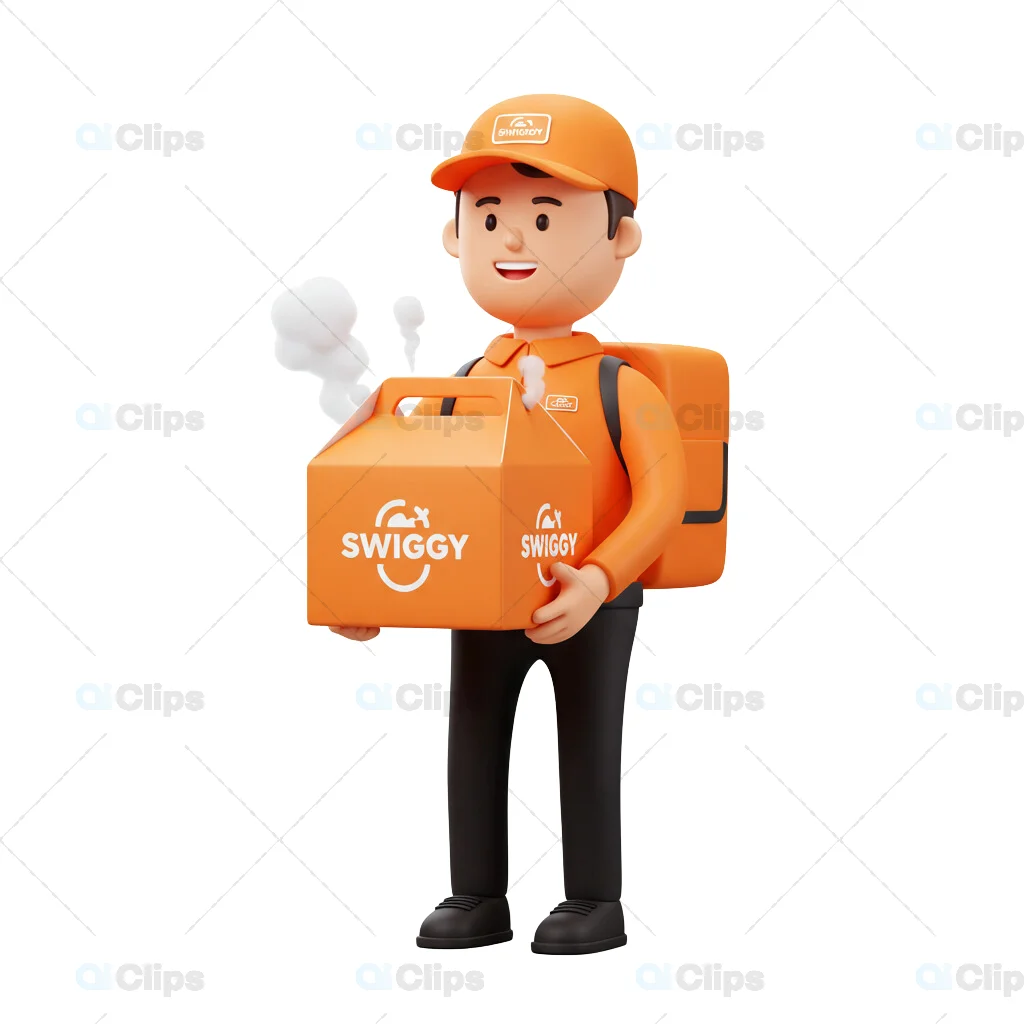 3D Swiggy Delivery Executive with Food Box