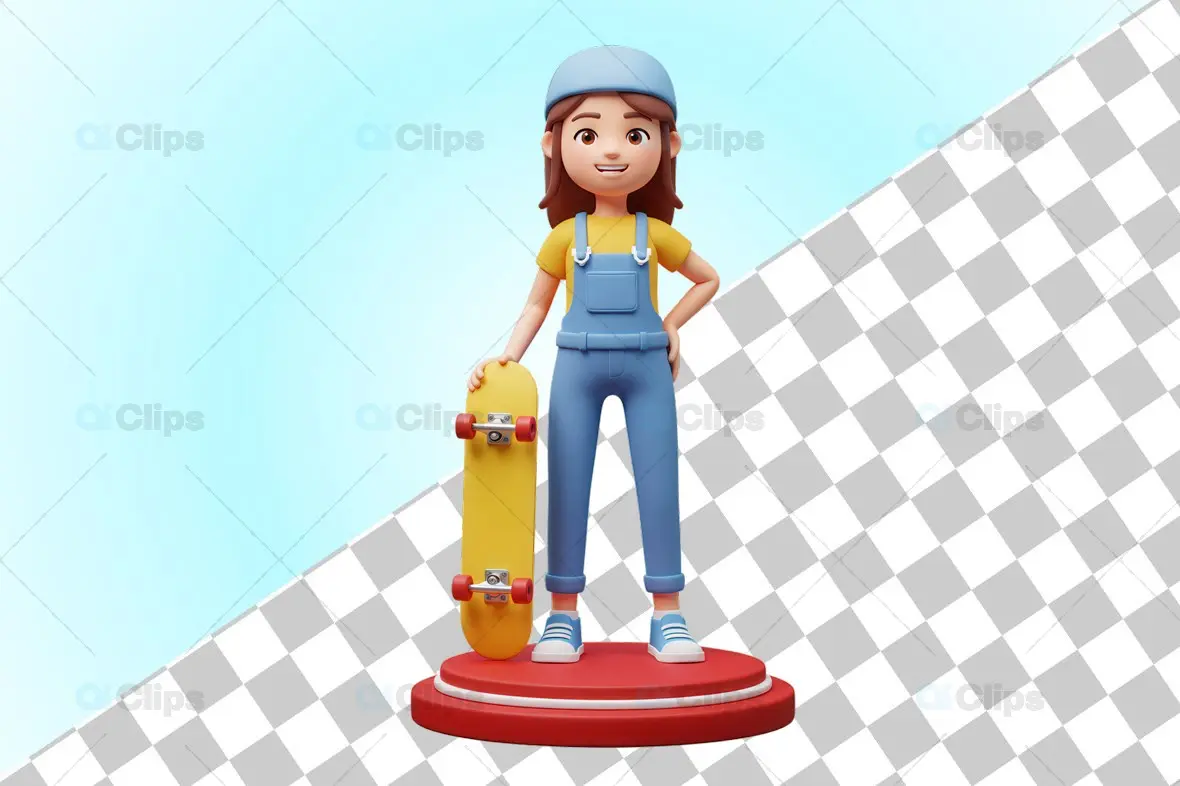 3D Girl with Skateboard Character