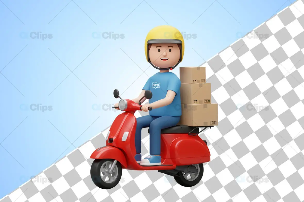 Delivery Rider 3D Illustration in Blue Uniform