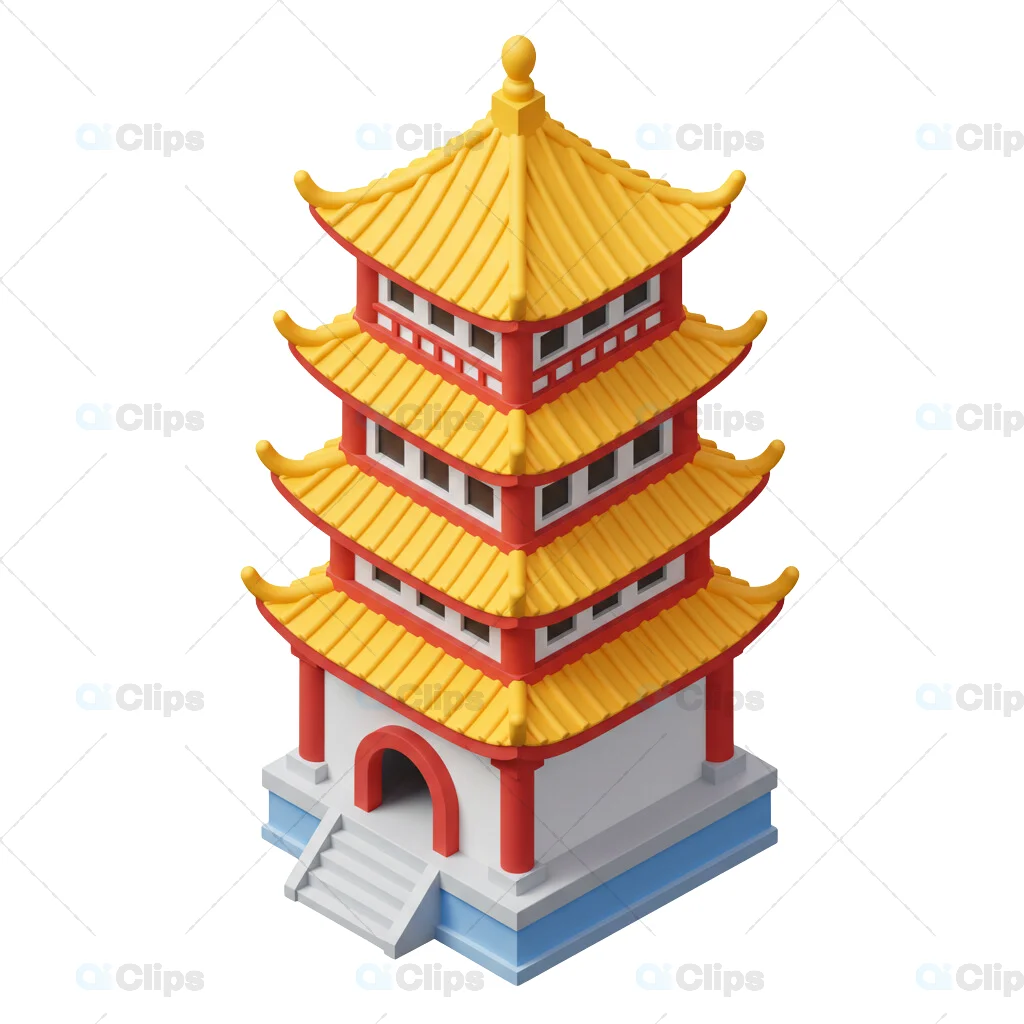 3D Traditional Pagoda Illustration