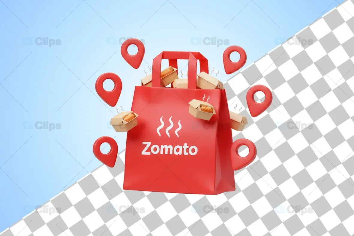 Zomato Delivery Bag with Steaming Food and Location Pins 3D Model