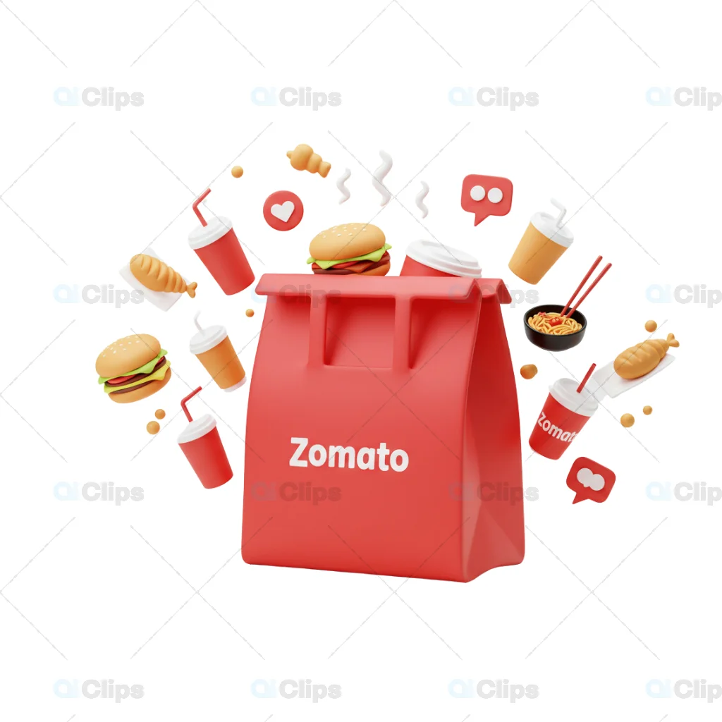 Zomato 3D Delivery Bag with Floating Food Elements