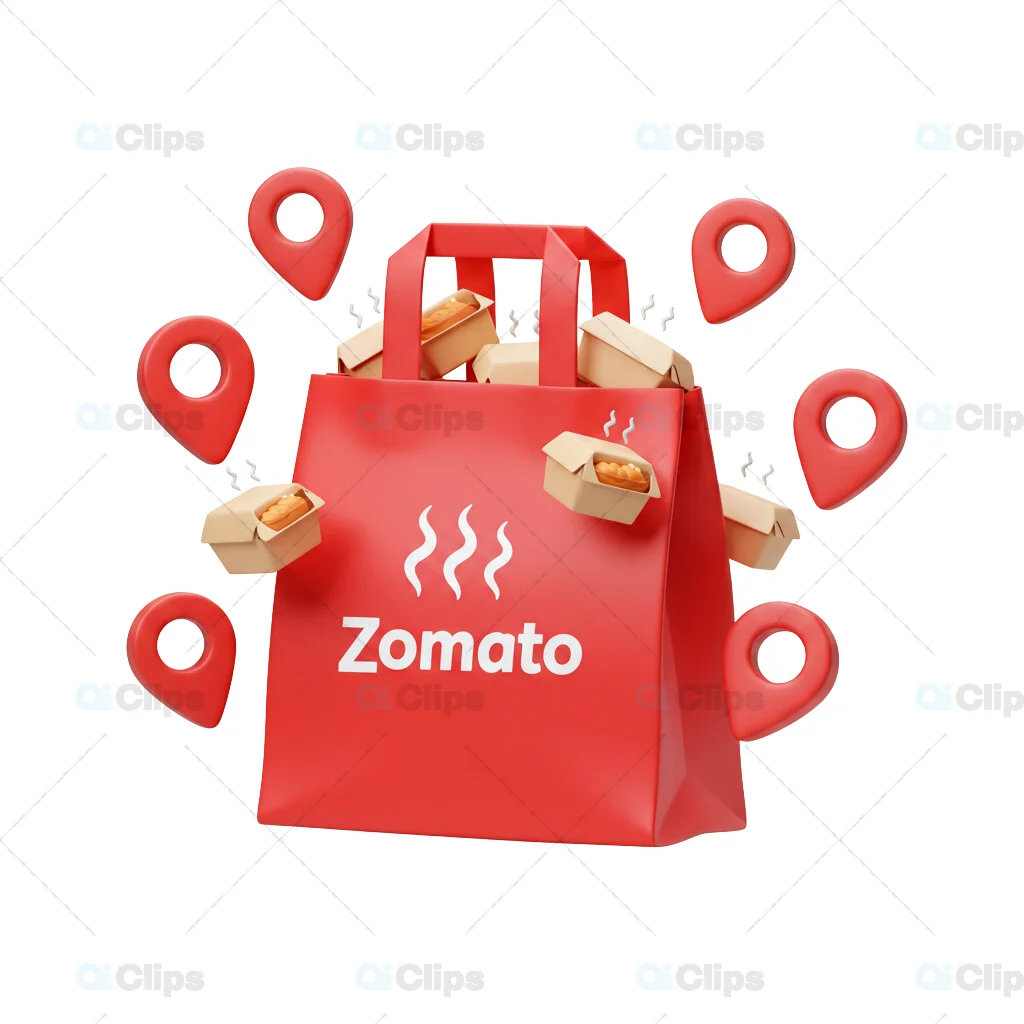 Zomato Delivery Bag with Steaming Food and Location Pins 3D Model