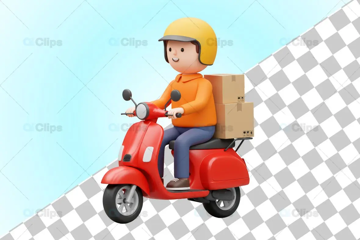 Smiling Delivery Rider 3D Illustration with Boxes