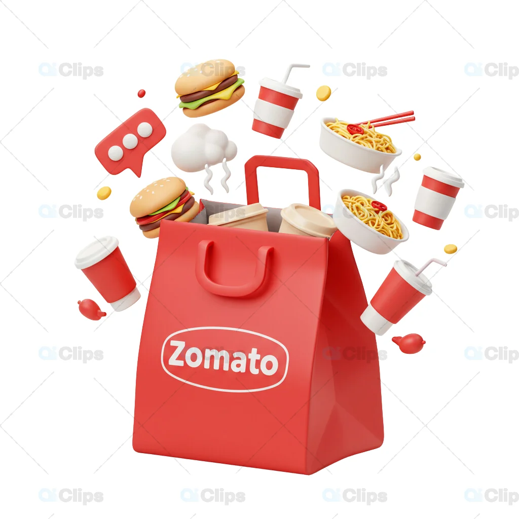 Zomato 3D Food Bag with Floating Fast-Food Icons