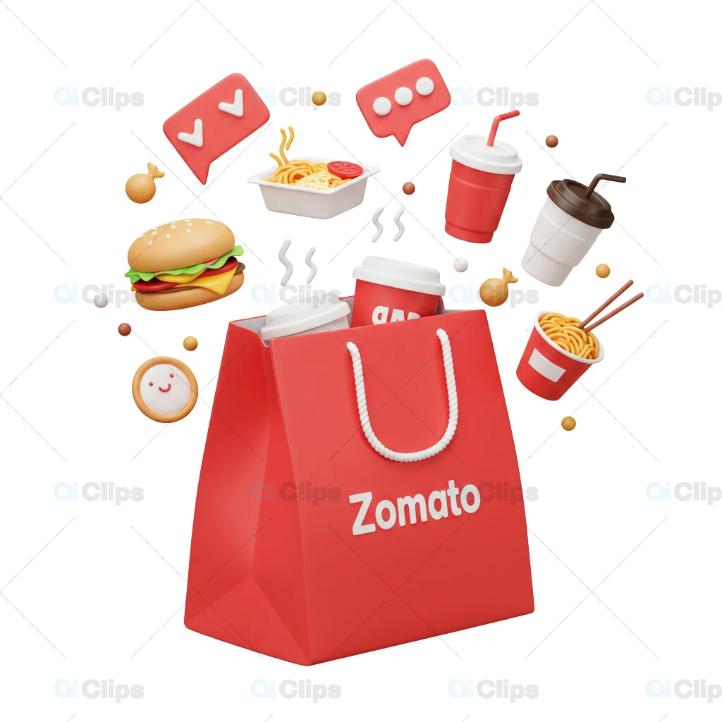Zomato 3D Delivery Bag with Floating Food Icons