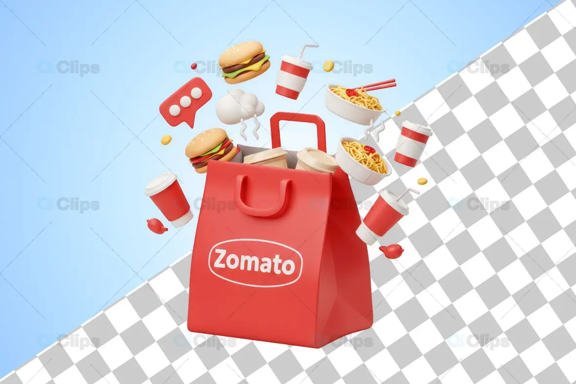 Zomato 3D Food Bag with Floating Fast-Food Icons