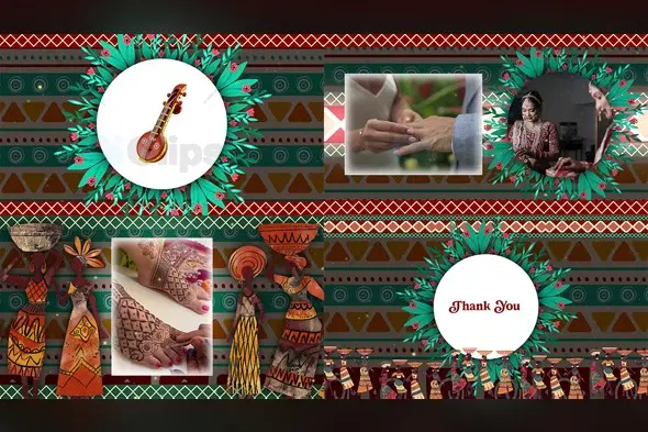 Traditional Wedding Invitation Story Template with Folk Art Border