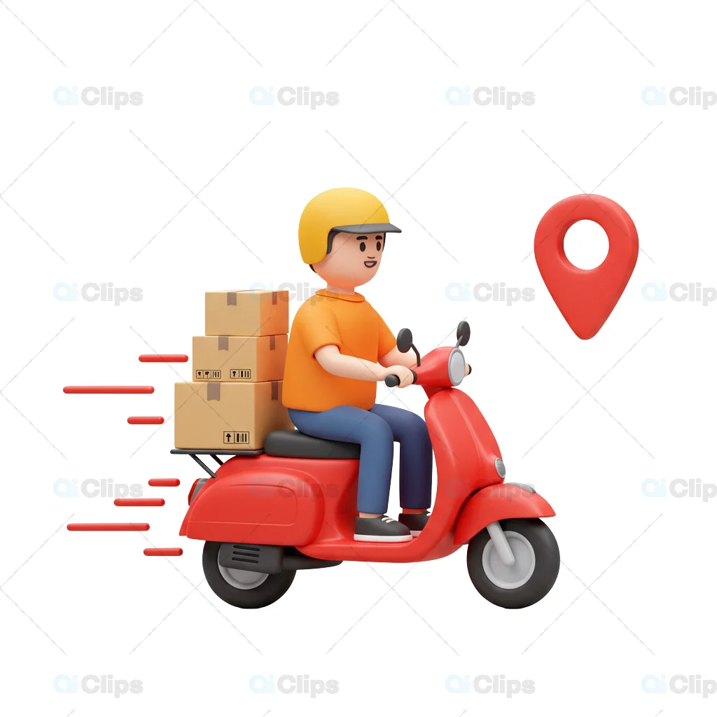 3D Delivery Scooter Rider with Packages Illustration