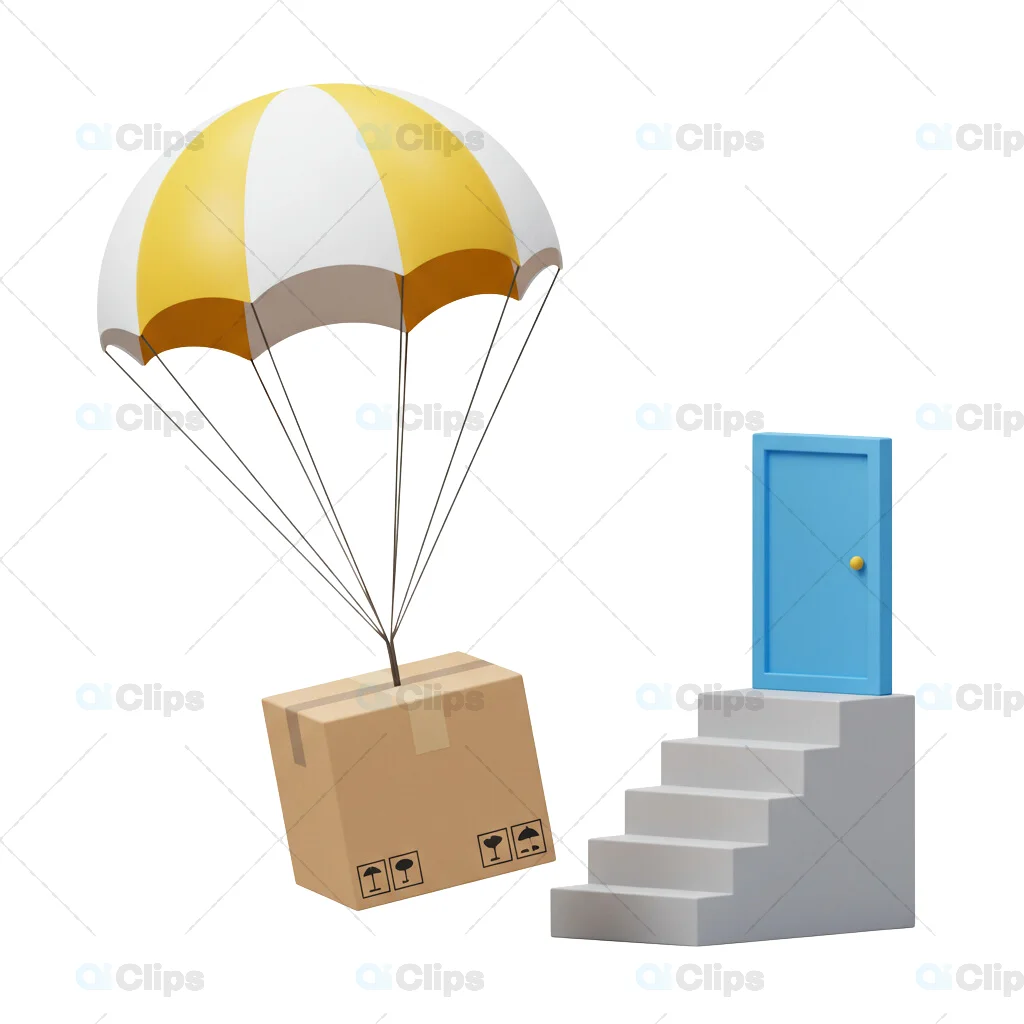 3D Parachute Delivery Box Illustration