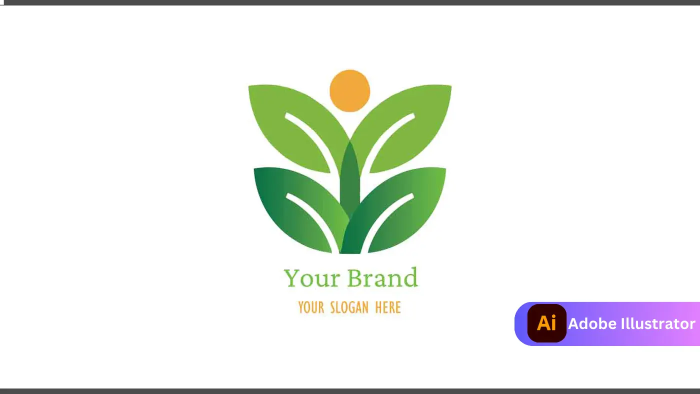 Abstract Green Leaf Growth Logo with Sun Element