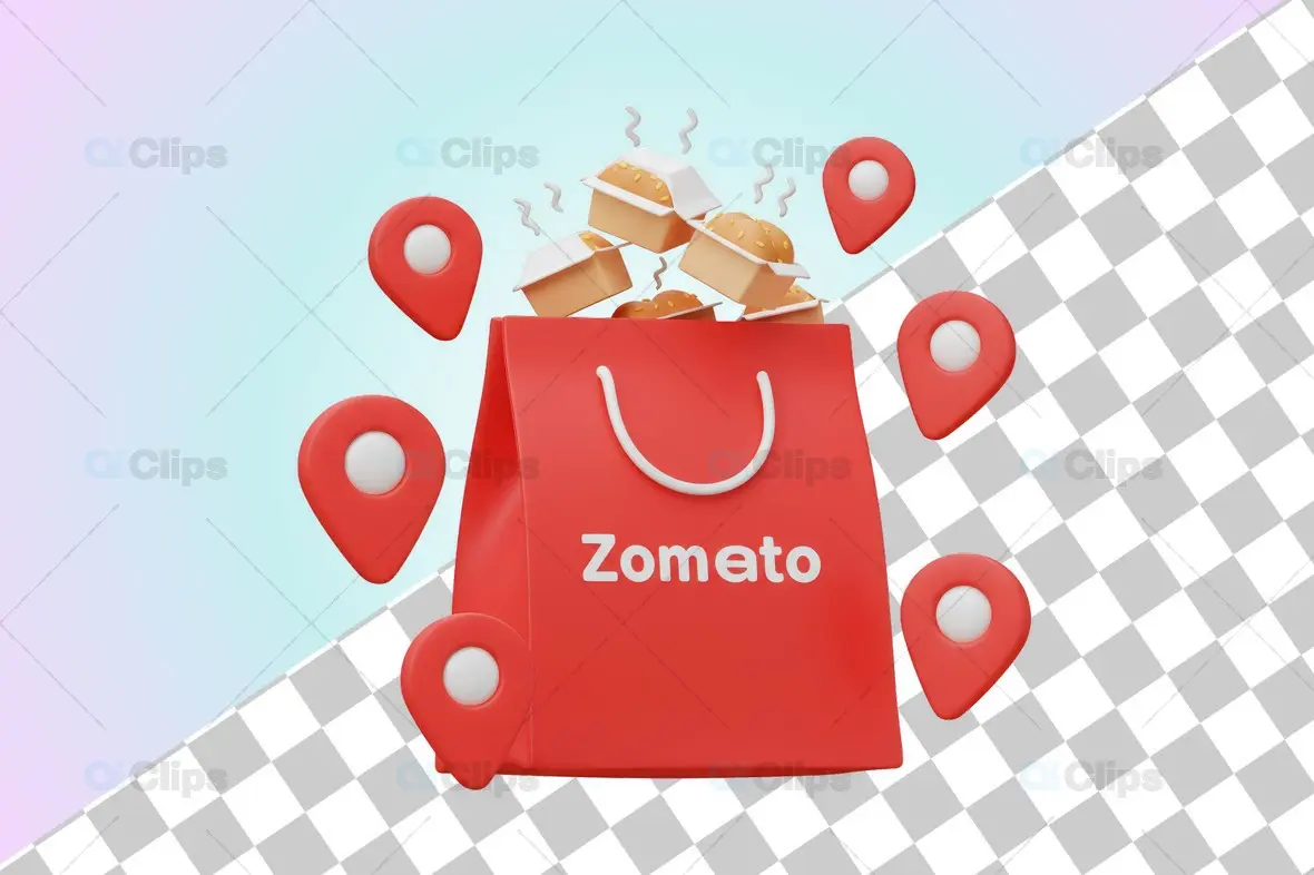 Zomato Delivery Bag with Burgers and Location Pins 3D Model