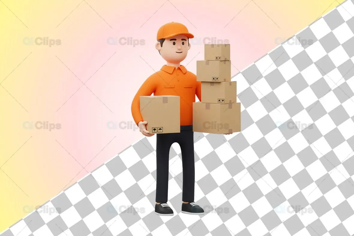 3D Courier Delivery Person with Packages Illustration