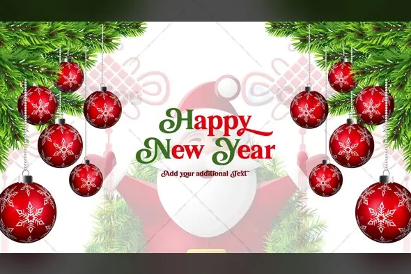 Elegant New Year Greeting with Red Ornaments Template