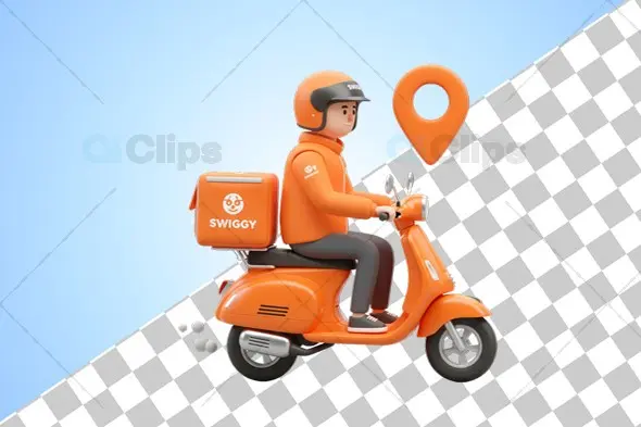 3D Swiggy Delivery Scooter with Rider