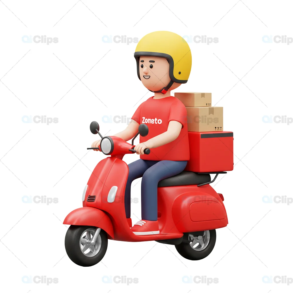 Food Delivery 3D Illustration with Red Box
