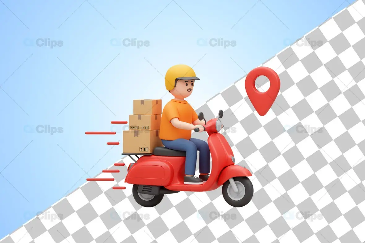 3D Delivery Scooter Rider with Packages Illustration
