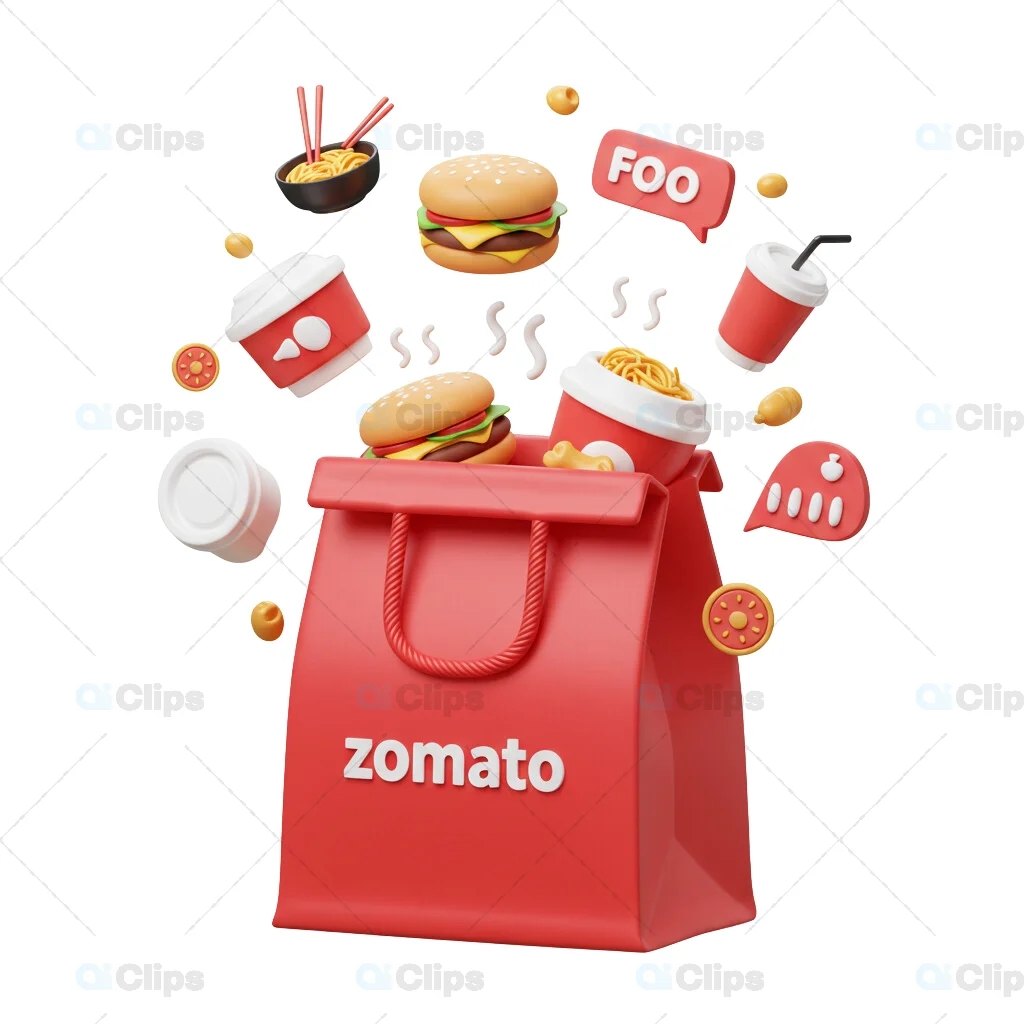 Zomato 3D Food Delivery Bag with Floating Burgers and Drinks