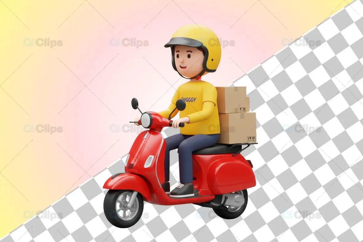 Delivery Boy 3D Illustration in Yellow Uniform