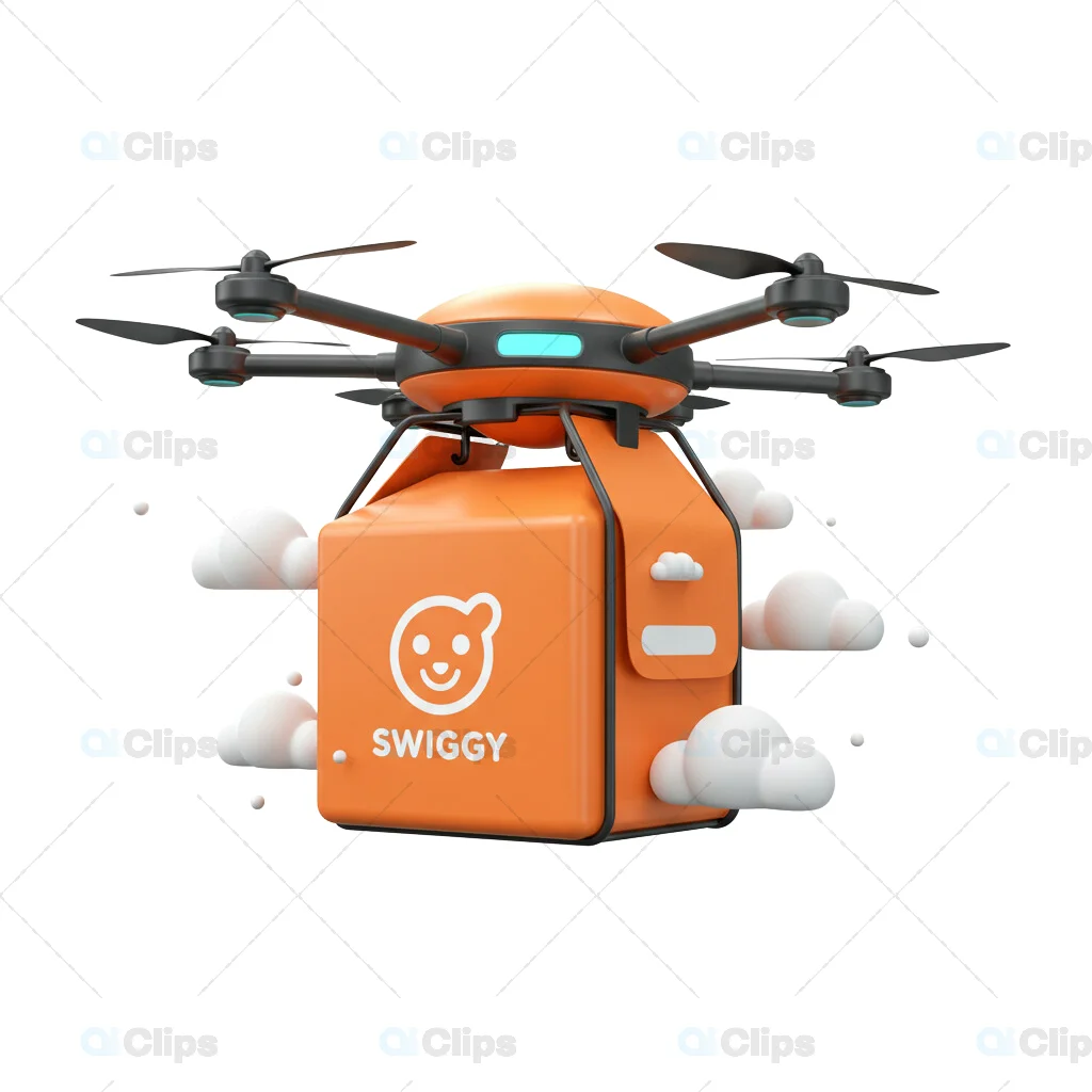 Swiggy-Themed Delivery Drone 3D Illustration