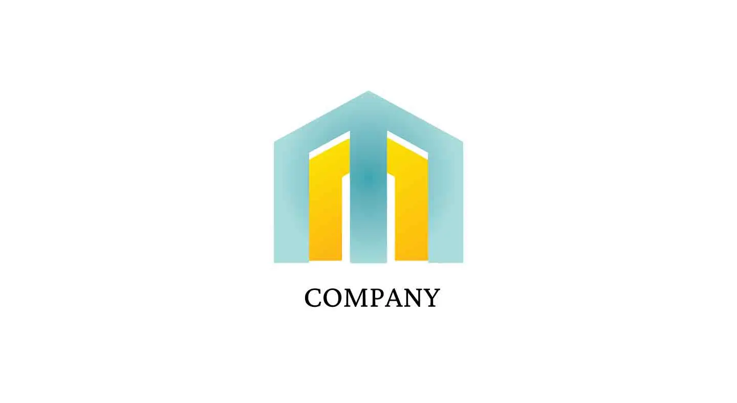 Modern House Shaped Corporate Logo in Turquoise and Yellow
