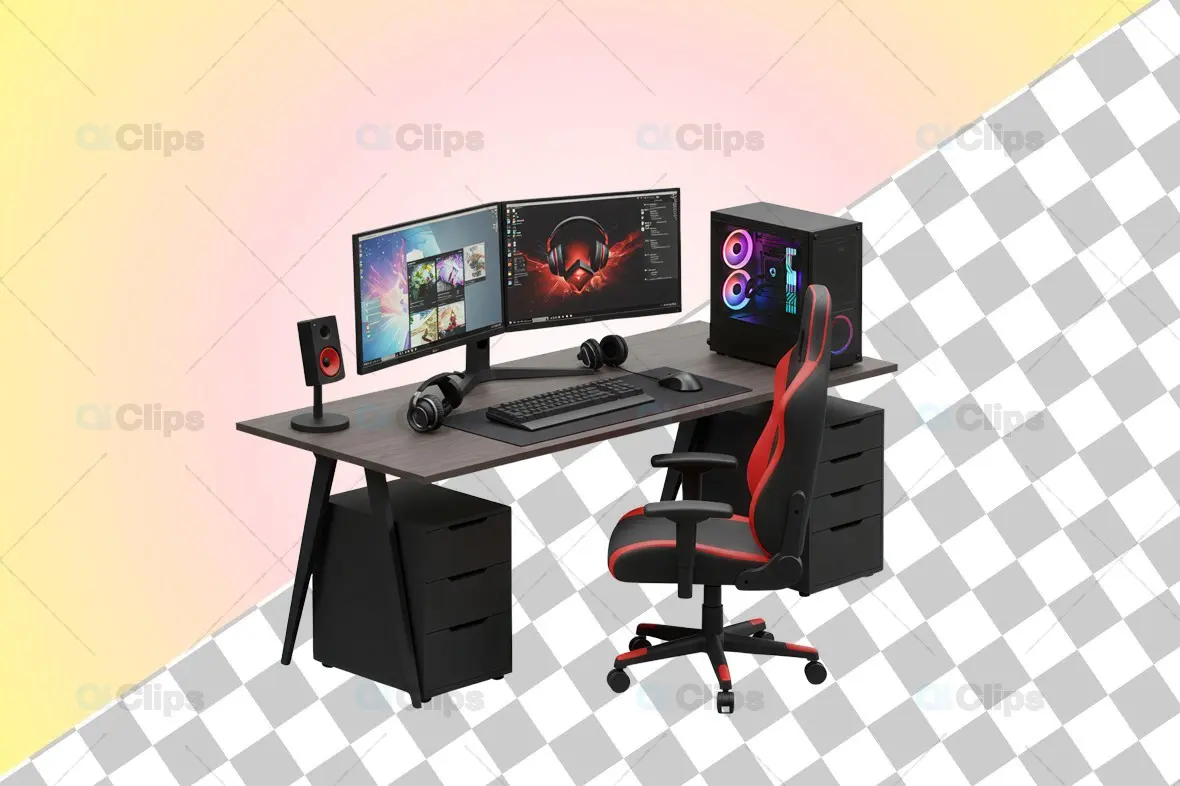 3D Professional Gaming Setup with Dual Monitors